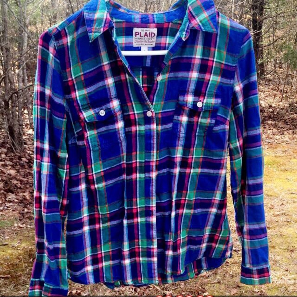 Plaid shirt, bright colors, worn 2x, gently washed